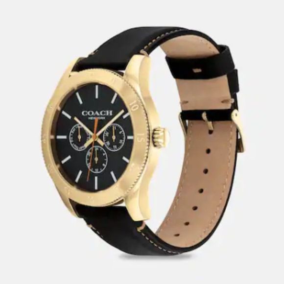 NIB COACH CASEY WATCH, 42mm MINERAL CRYSTAL BUCKLE CLOSURE GOLD TONE BLACK - Picture 2 of 3